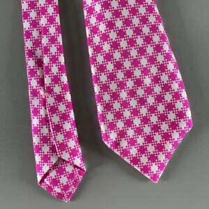 KITON Pink White Houndstooth Silk Tie
